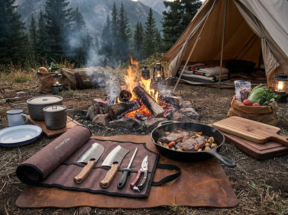 9PCS Butcher Knife Set, 7" butcher meat cleaver, a 7" Serbian chef knife, a 6.5" Viking knife, 3 Knife Sheath, Poultry Shears, Honing steel and Knife Roll Bag (Unique Bull Pattern)
