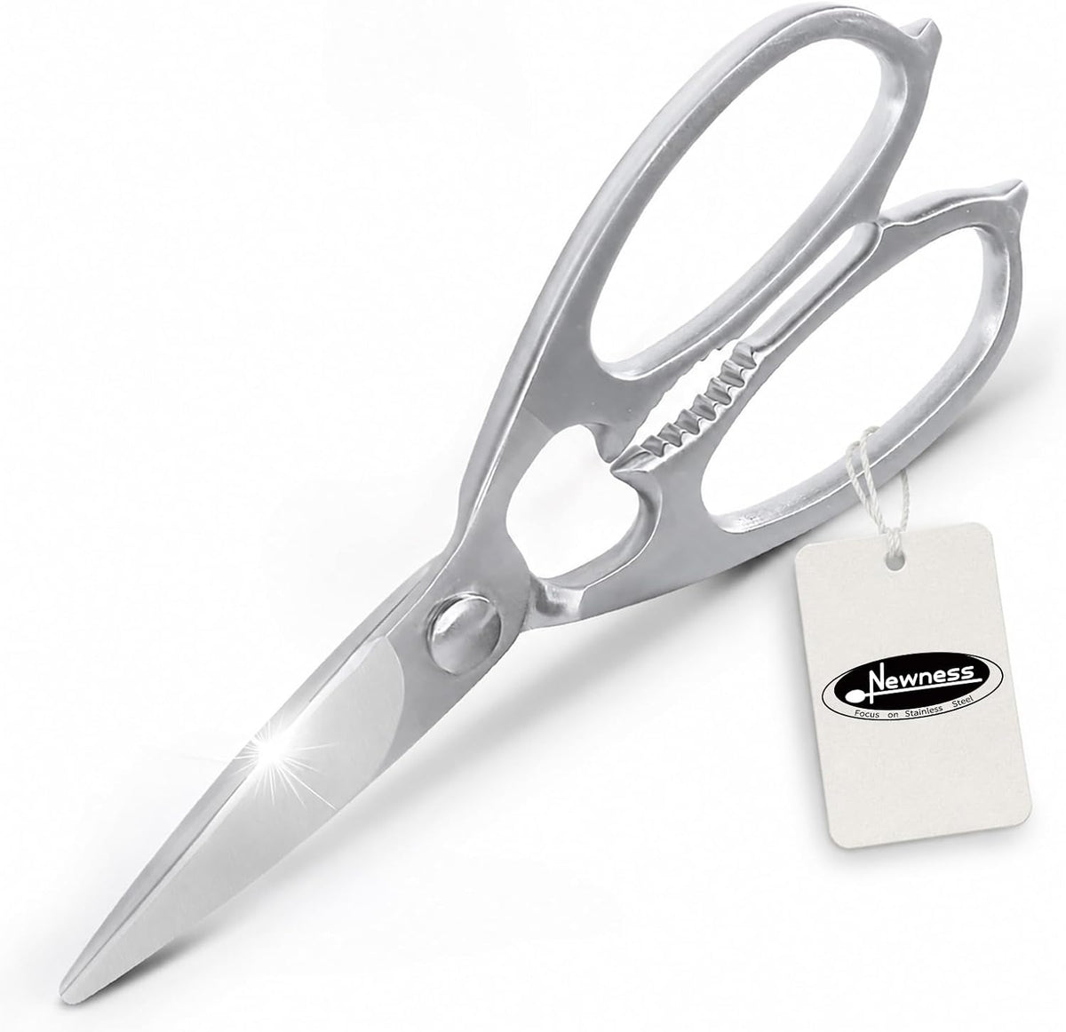 Newness Multi-Purpose Kitchen Scissors, Premium Stainless Steel Solid Kitchen Shears for Can Opener, Walnut Cracker, Heavy Duty Poultry Scissors with Sharp Blade for Cutting Turkey, Chicken, Bones