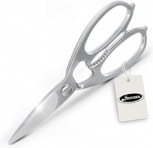 Newness Multi-Purpose Kitchen Scissors, Premium Stainless Steel Solid Kitchen Shears for Can Opener, Walnut Cracker, Heavy Duty Poultry Scissors with Sharp Blade for Cutting Turkey, Chicken, Bones