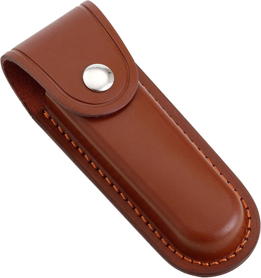 5 Inch Leather Pocket Knife Sheath for Belt Carry | Genuine cowhide folding knife pouch with snap closure for camping, hiking, hunting and everyday EDC carry