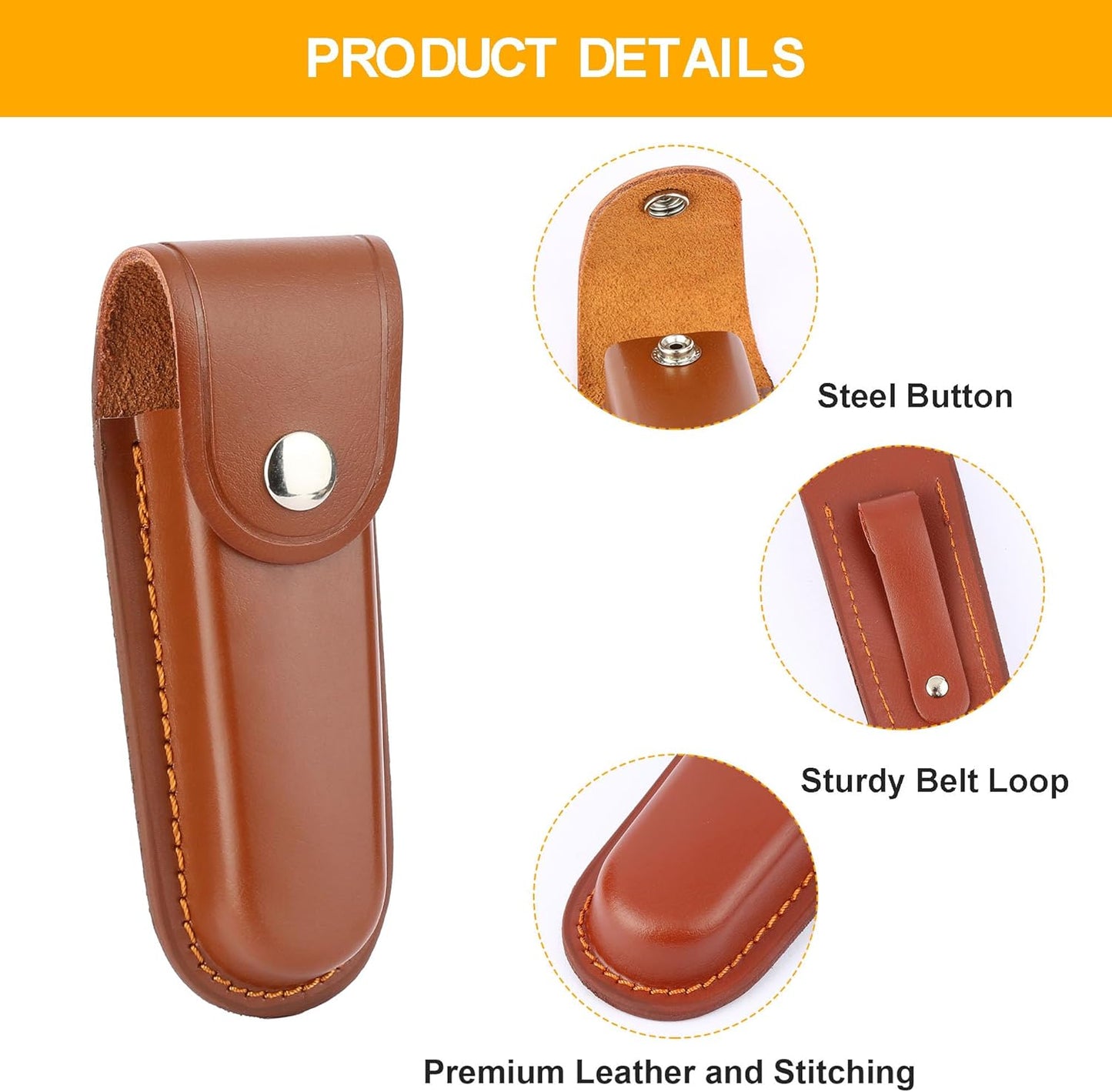 5 Inch Leather Pocket Knife Sheath for Belt Carry | Genuine cowhide folding knife pouch with snap closure for camping, hiking, hunting and everyday EDC carry