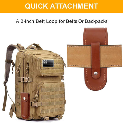 5 Inch Leather Pocket Knife Sheath for Belt Carry | Genuine cowhide folding knife pouch with snap closure for camping, hiking, hunting and everyday EDC carry