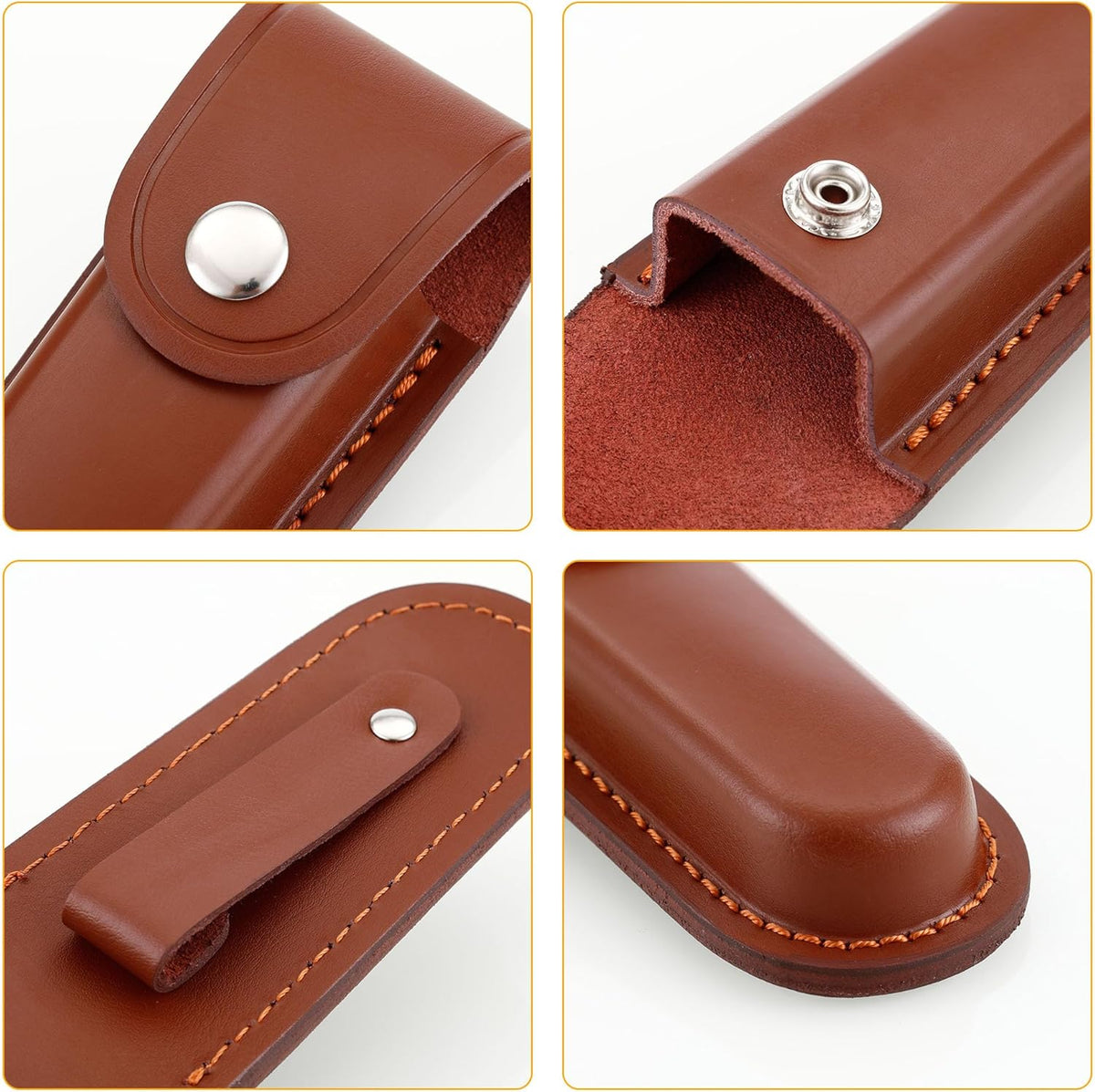 5 Inch Leather Pocket Knife Sheath for Belt Carry | Genuine cowhide folding knife pouch with snap closure for camping, hiking, hunting and everyday EDC carry
