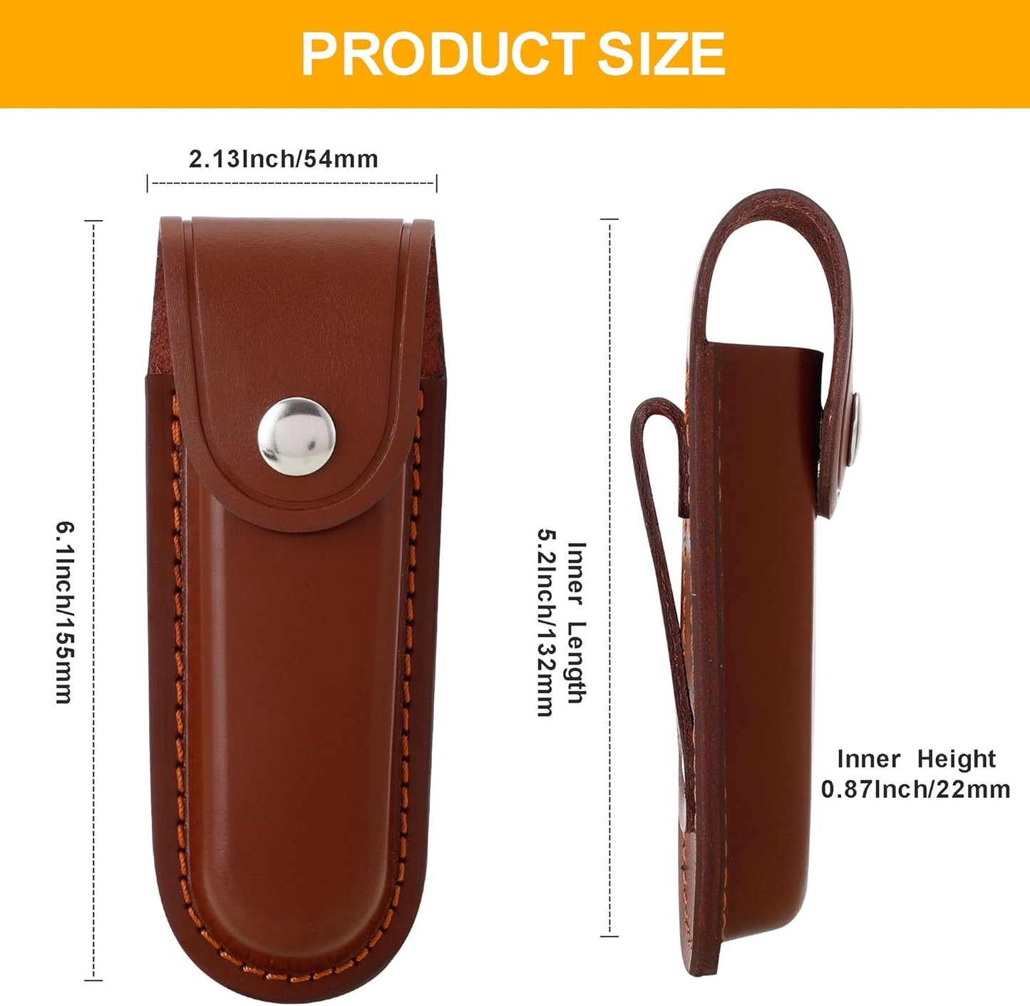 5 Inch Leather Pocket Knife Sheath for Belt Carry | Genuine cowhide folding knife pouch with snap closure for camping, hiking, hunting and everyday EDC carry