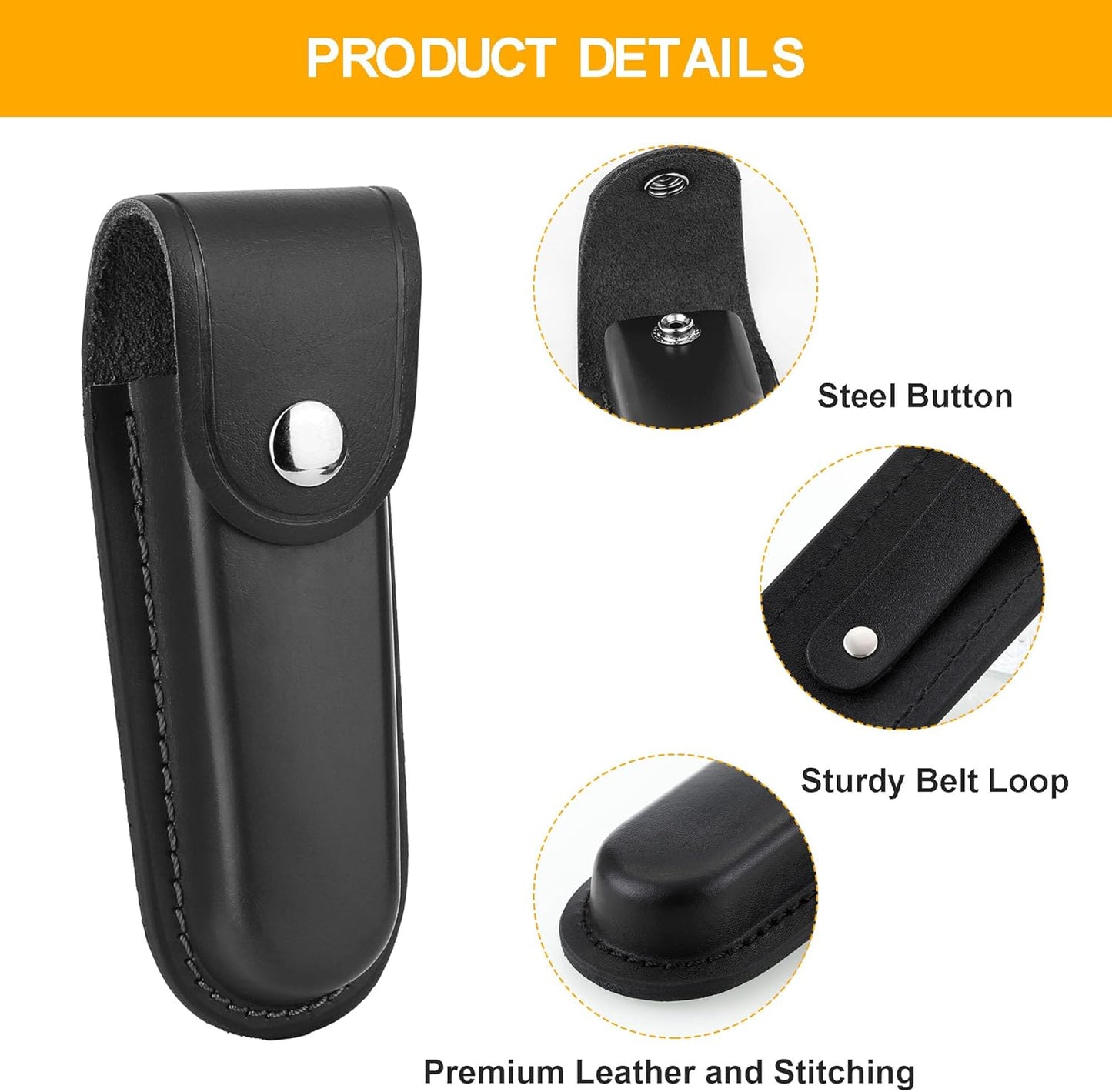 5 Inch Leather Pocket Knife Sheath for Belt Carry | Genuine cowhide folding knife pouch with snap closure for camping, hiking, hunting and everyday EDC carry