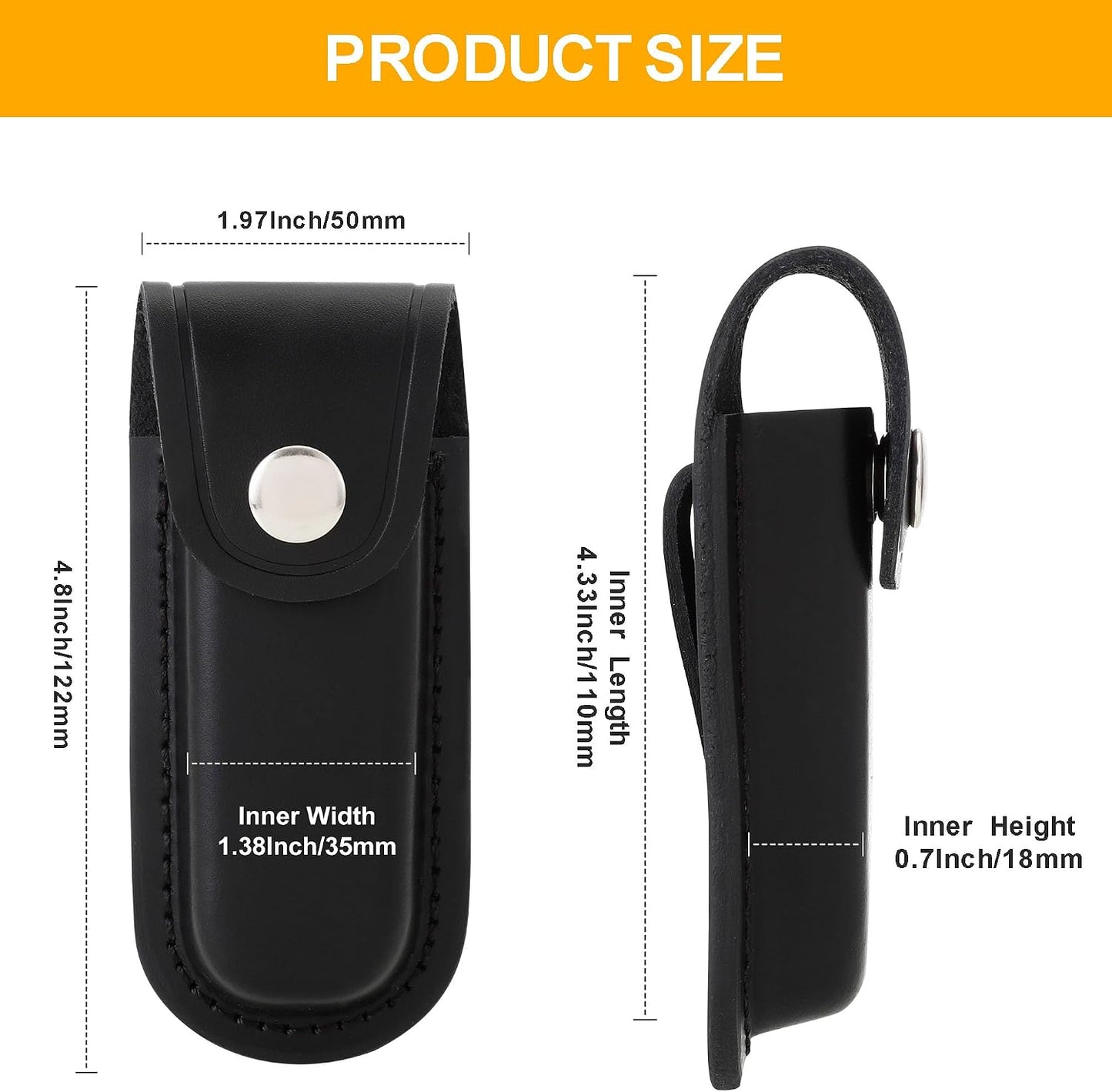 5 Inch Leather Pocket Knife Sheath for Belt Carry | Genuine cowhide folding knife pouch with snap closure for camping, hiking, hunting and everyday EDC carry