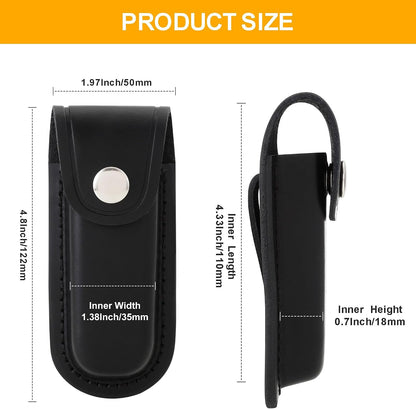 5 Inch Leather Pocket Knife Sheath for Belt Carry | Genuine cowhide folding knife pouch with snap closure for camping, hiking, hunting and everyday EDC carry