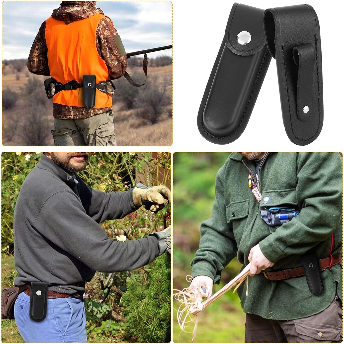 5 Inch Leather Pocket Knife Sheath for Belt Carry | Genuine cowhide folding knife pouch with snap closure for camping, hiking, hunting and everyday EDC carry