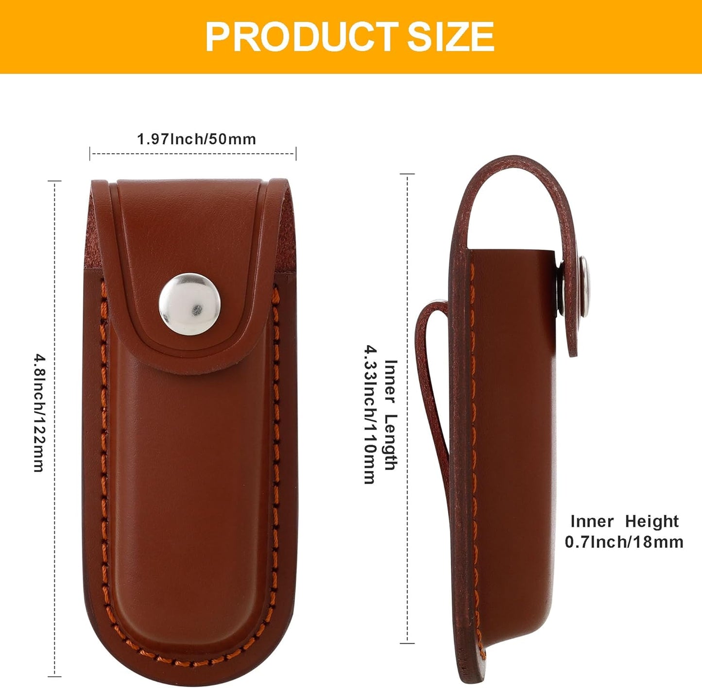 5 Inch Leather Pocket Knife Sheath for Belt Carry | Genuine cowhide folding knife pouch with snap closure for camping, hiking, hunting and everyday EDC carry