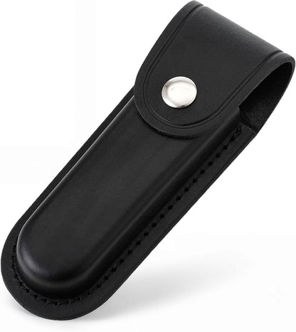 5 Inch Leather Pocket Knife Sheath for Belt Carry | Genuine cowhide folding knife pouch with snap closure for camping, hiking, hunting and everyday EDC carry