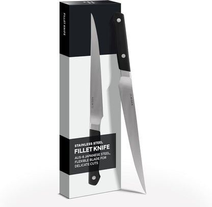 7.5" Stainless Steel Fillet Knife – Flexible Blade for Precision Fish Filleting & Meat Trimming - High-Carbon Steel for Long-Lasting Sharpness – Ergonomic Handle for Control – Black