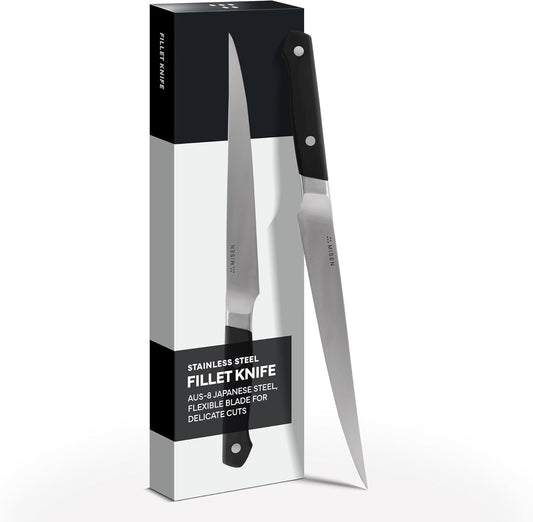 7.5" Stainless Steel Fillet Knife – Flexible Blade for Precision Fish Filleting & Meat Trimming - High-Carbon Steel for Long-Lasting Sharpness – Ergonomic Handle for Control – Black
