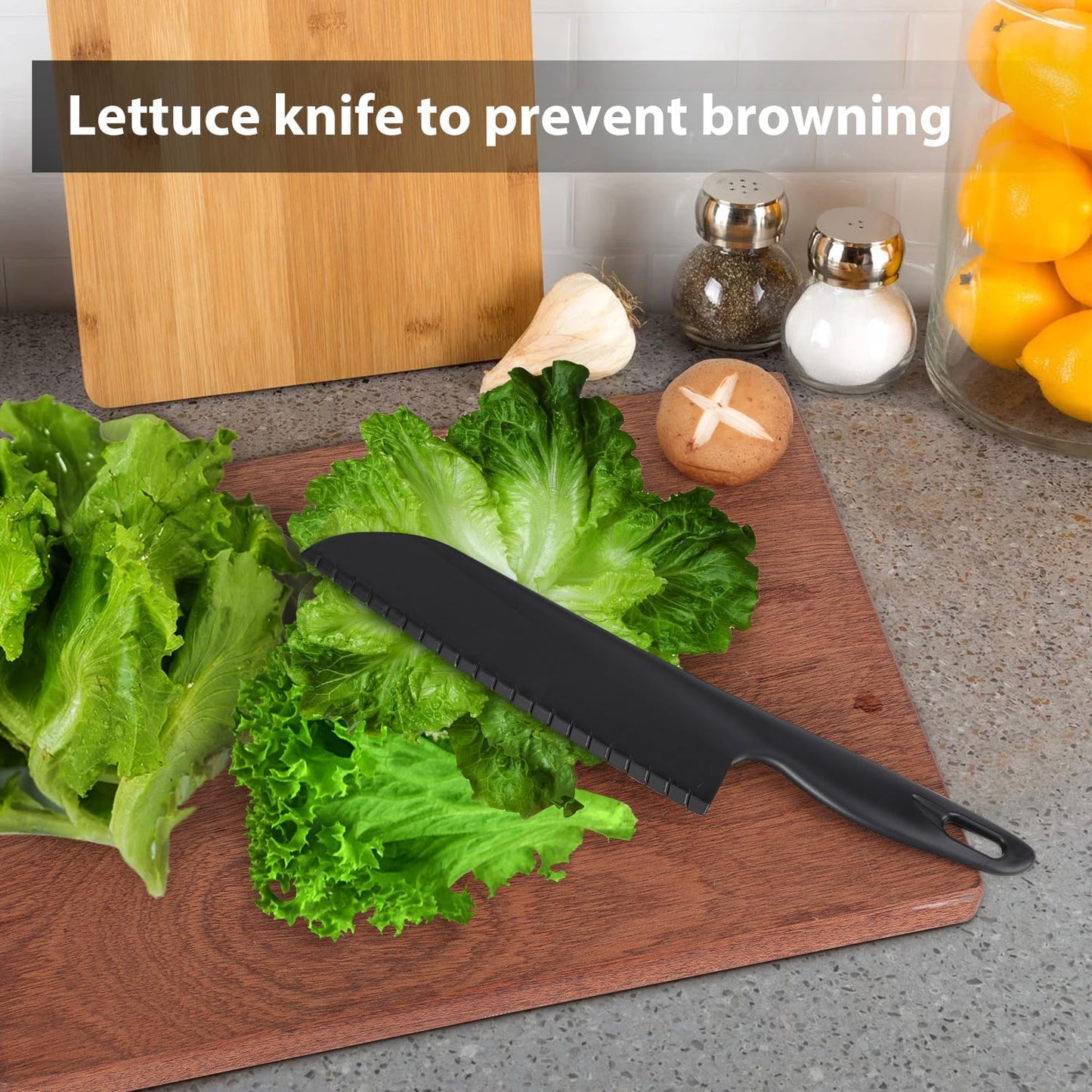 11" Nylon Knife for Nonstick Pans, Plastic Serrated Kitchen Cutter to Cut Cake Brownie Pie Lasagna or Various Veggies and Fruits, Non-Metal Salad or Lettuce Knife, Black