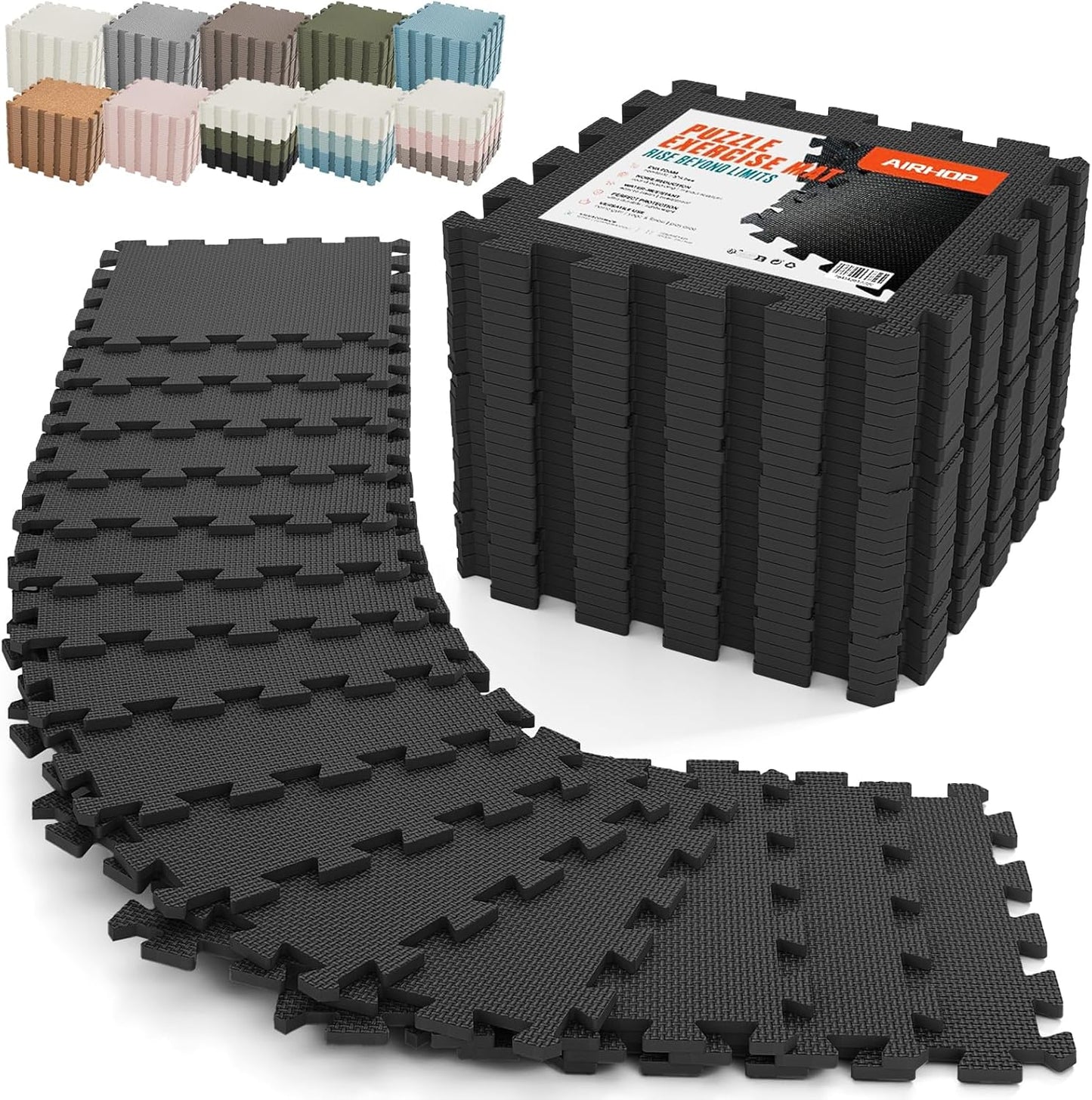 18 PCS Gym Floor Mat, EVA Foam Puzzle Gym Mat, High-Density Interlocking Foam Floor Tiles for Home Gym, Play Workout Garage Kitchen Flooring 12.6"x12.6"x0.4"