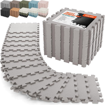 18 PCS Gym Floor Mat, EVA Foam Puzzle Gym Mat, High-Density Interlocking Foam Floor Tiles for Home Gym, Play Workout Garage Kitchen Flooring 12.6"x12.6"x0.4"