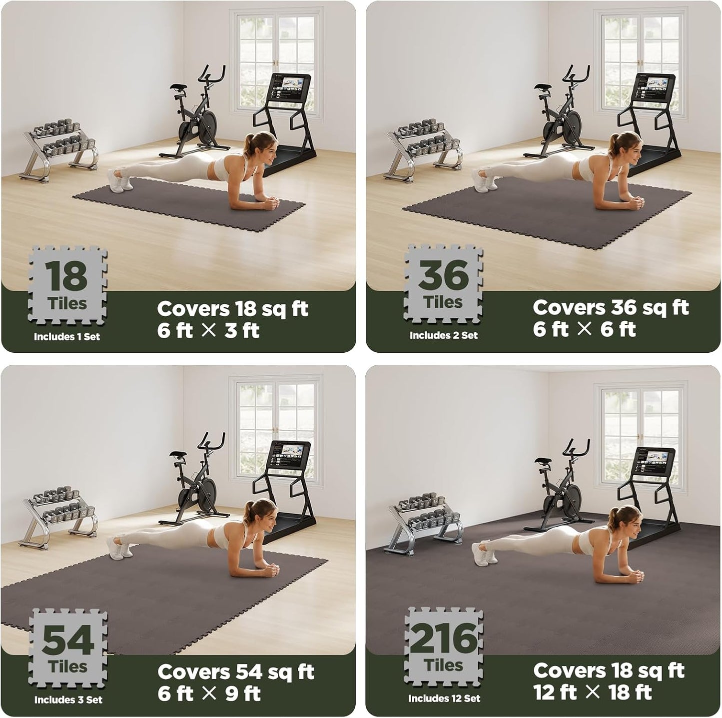 18 PCS Gym Floor Mat, EVA Foam Puzzle Gym Mat, High-Density Interlocking Foam Floor Tiles for Home Gym, Play Workout Garage Kitchen Flooring 12.6"x12.6"x0.4"