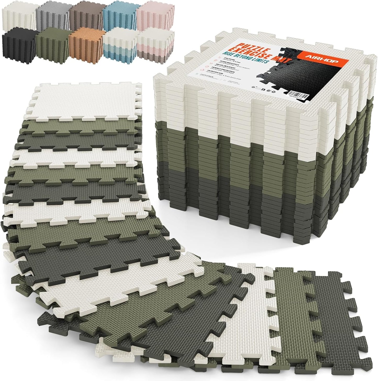 18 PCS Gym Floor Mat, EVA Foam Puzzle Gym Mat, High-Density Interlocking Foam Floor Tiles for Home Gym, Play Workout Garage Kitchen Flooring 12.6"x12.6"x0.4"
