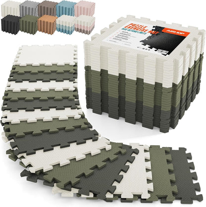 18 PCS Gym Floor Mat, EVA Foam Puzzle Gym Mat, High-Density Interlocking Foam Floor Tiles for Home Gym, Play Workout Garage Kitchen Flooring 12.6"x12.6"x0.4"