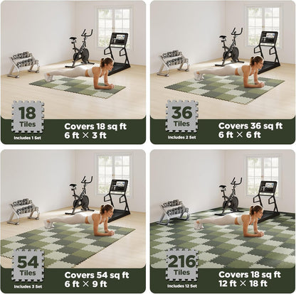 18 PCS Gym Floor Mat, EVA Foam Puzzle Gym Mat, High-Density Interlocking Foam Floor Tiles for Home Gym, Play Workout Garage Kitchen Flooring 12.6"x12.6"x0.4"
