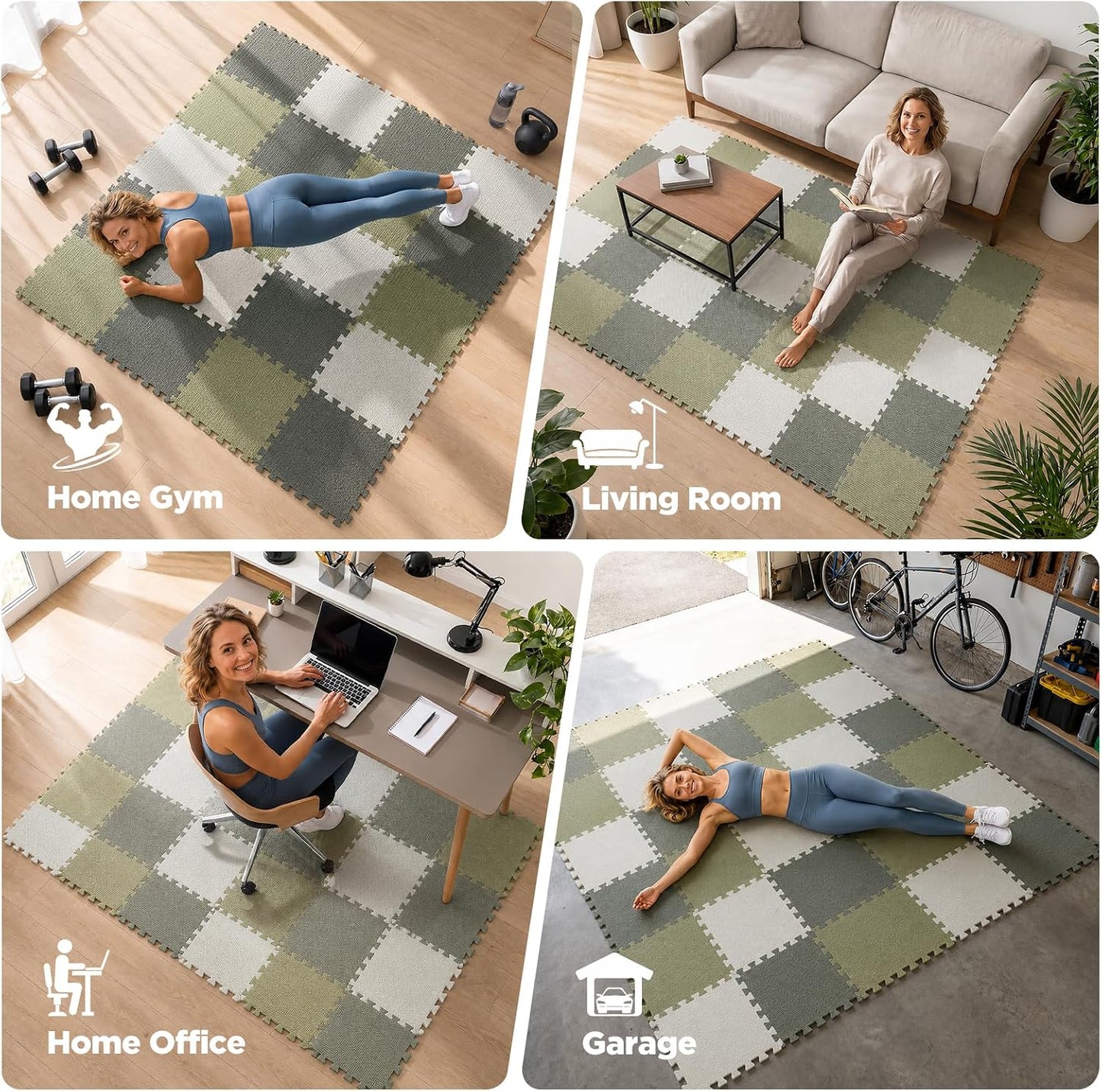 18 PCS Gym Floor Mat, EVA Foam Puzzle Gym Mat, High-Density Interlocking Foam Floor Tiles for Home Gym, Play Workout Garage Kitchen Flooring 12.6"x12.6"x0.4"