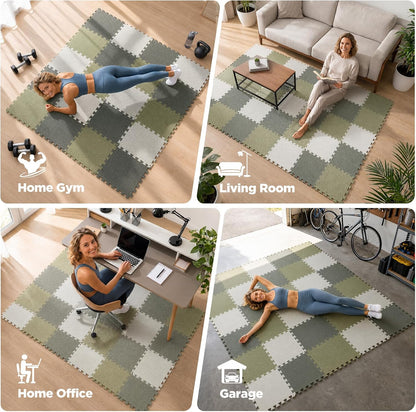 18 PCS Gym Floor Mat, EVA Foam Puzzle Gym Mat, High-Density Interlocking Foam Floor Tiles for Home Gym, Play Workout Garage Kitchen Flooring 12.6"x12.6"x0.4"