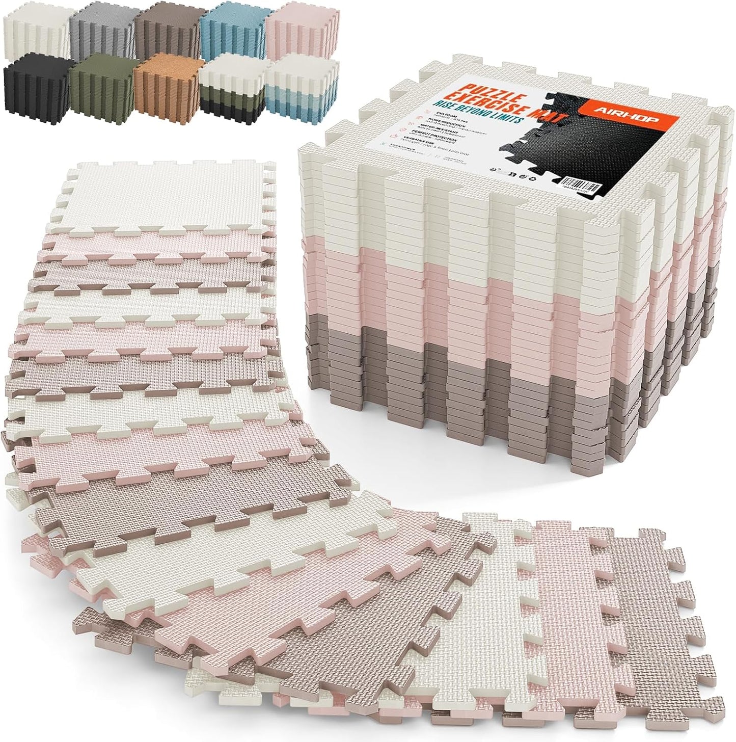 18 PCS Gym Floor Mat, EVA Foam Puzzle Gym Mat, High-Density Interlocking Foam Floor Tiles for Home Gym, Play Workout Garage Kitchen Flooring 12.6"x12.6"x0.4"