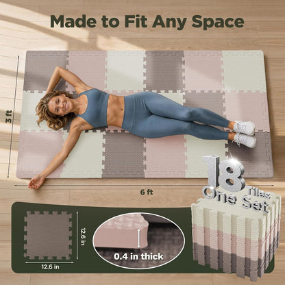18 PCS Gym Floor Mat, EVA Foam Puzzle Gym Mat, High-Density Interlocking Foam Floor Tiles for Home Gym, Play Workout Garage Kitchen Flooring 12.6"x12.6"x0.4"