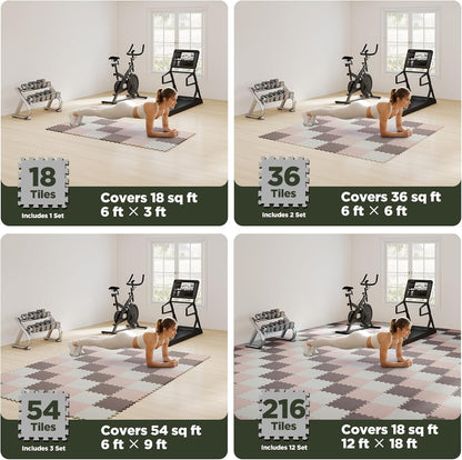 18 PCS Gym Floor Mat, EVA Foam Puzzle Gym Mat, High-Density Interlocking Foam Floor Tiles for Home Gym, Play Workout Garage Kitchen Flooring 12.6"x12.6"x0.4"