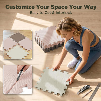 18 PCS Gym Floor Mat, EVA Foam Puzzle Gym Mat, High-Density Interlocking Foam Floor Tiles for Home Gym, Play Workout Garage Kitchen Flooring 12.6"x12.6"x0.4"