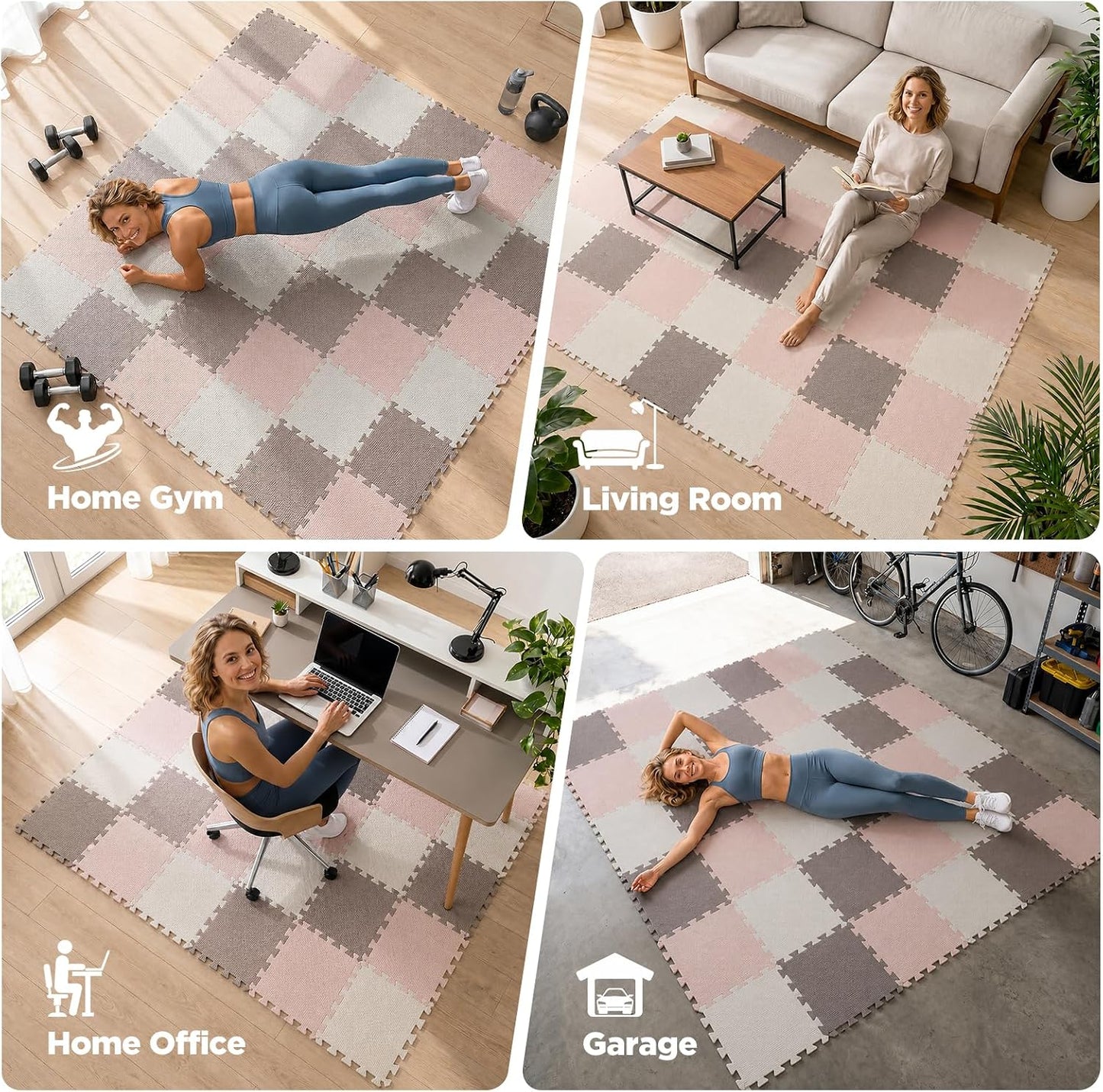 18 PCS Gym Floor Mat, EVA Foam Puzzle Gym Mat, High-Density Interlocking Foam Floor Tiles for Home Gym, Play Workout Garage Kitchen Flooring 12.6"x12.6"x0.4"