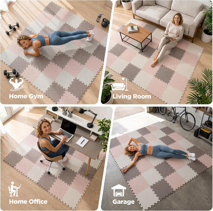 18 PCS Gym Floor Mat, EVA Foam Puzzle Gym Mat, High-Density Interlocking Foam Floor Tiles for Home Gym, Play Workout Garage Kitchen Flooring 12.6"x12.6"x0.4"