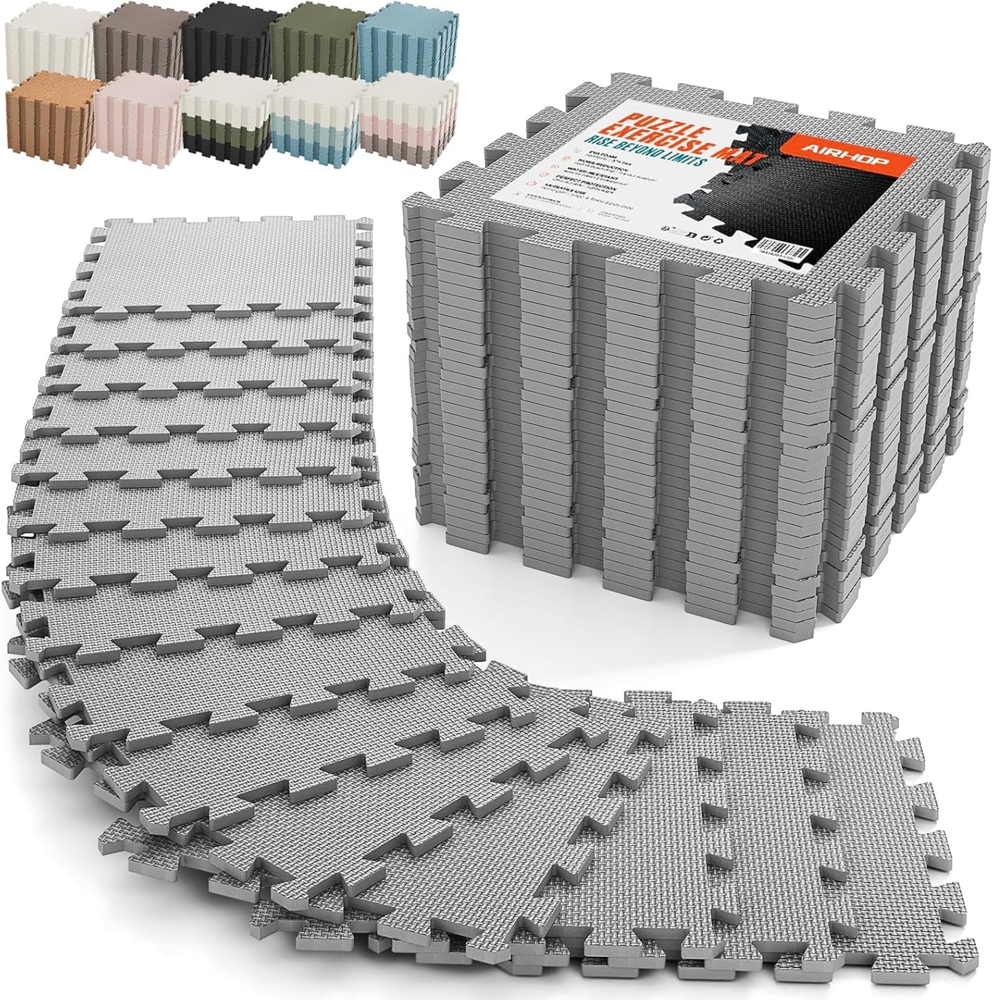 18 PCS Gym Floor Mat, EVA Foam Puzzle Gym Mat, High-Density Interlocking Foam Floor Tiles for Home Gym, Play Workout Garage Kitchen Flooring 12.6"x12.6"x0.4"