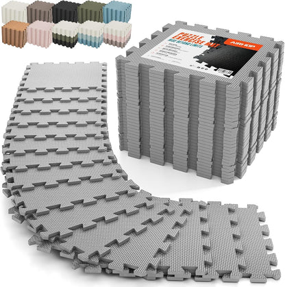 18 PCS Gym Floor Mat, EVA Foam Puzzle Gym Mat, High-Density Interlocking Foam Floor Tiles for Home Gym, Play Workout Garage Kitchen Flooring 12.6"x12.6"x0.4"