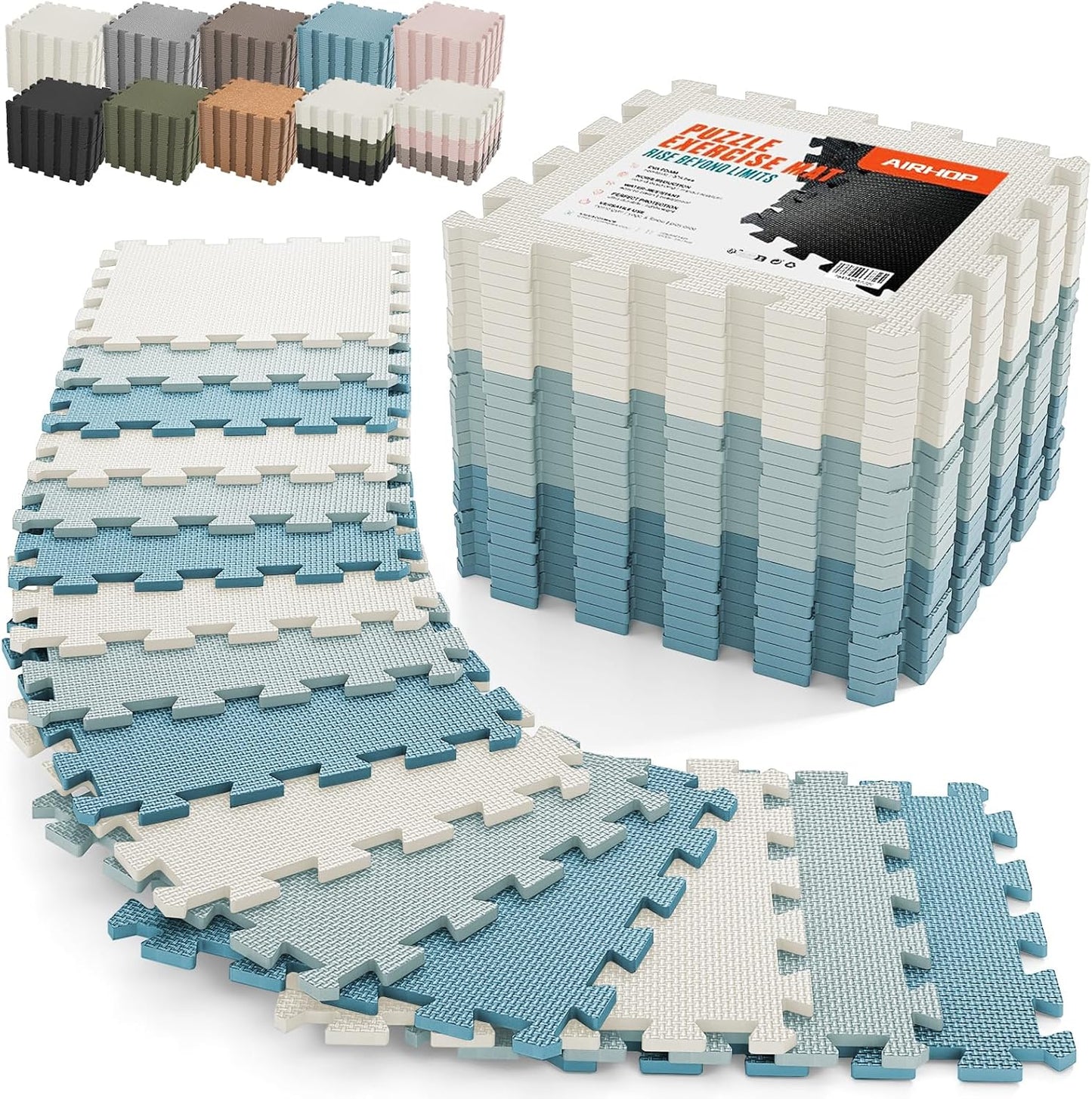 18 PCS Gym Floor Mat, EVA Foam Puzzle Gym Mat, High-Density Interlocking Foam Floor Tiles for Home Gym, Play Workout Garage Kitchen Flooring 12.6"x12.6"x0.4"