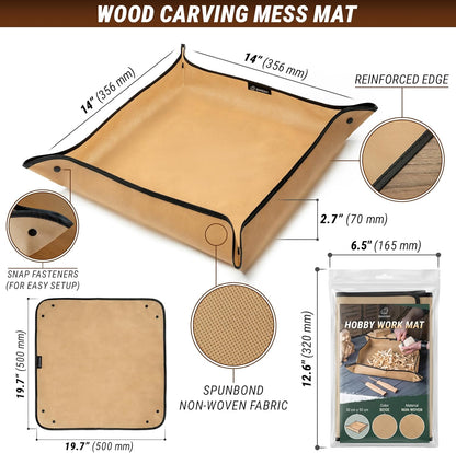 Wood Carving Knife Kit S15 Whittling Kit for Beginners, Kids - Wood Carving Tools Set with Leather Strop, Wood Carving Mess Mat for Easy Cleanup – Portable Woodworking Hobby Work Mat MS