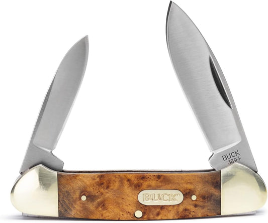 389 Canoe 2-Blade Folding Pocket Knife, Burlwood Inlay Handle with Nickel Silver Bolsters, 420J2 Steel Spear and Pen Blades, EDC Pocket Knife, 2.7 oz