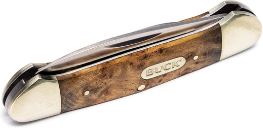 389 Canoe 2-Blade Folding Pocket Knife, Burlwood Inlay Handle with Nickel Silver Bolsters, 420J2 Steel Spear and Pen Blades, EDC Pocket Knife, 2.7 oz