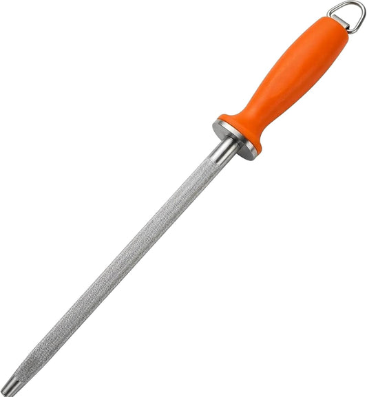 Knife Sharpener Rod 11 Inch,High-Carbon honing rod | Sharpen the Knife Quickly, Professional Honing Rod for Knife Sharpening with Hanging Hook, Orange
