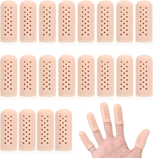 20 Pcs Gel Finger Cots with Air Holes, Silicone Finger Protectors Rubber Fingers Tips Protector Covers Fingers Gloves Guard Breathable Fingertip Protector for Cracking Calluses Blisters Protect