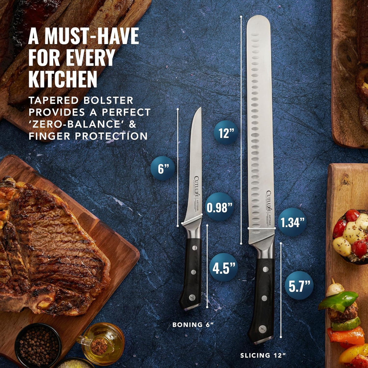 Carving Knife Set, Brisket Slicing & Boning Knife for Meat & BBQ | Razor Sharp German Steel, Full Tang Ergonomic Handle – Grilling Gift for Men, Artisan Series