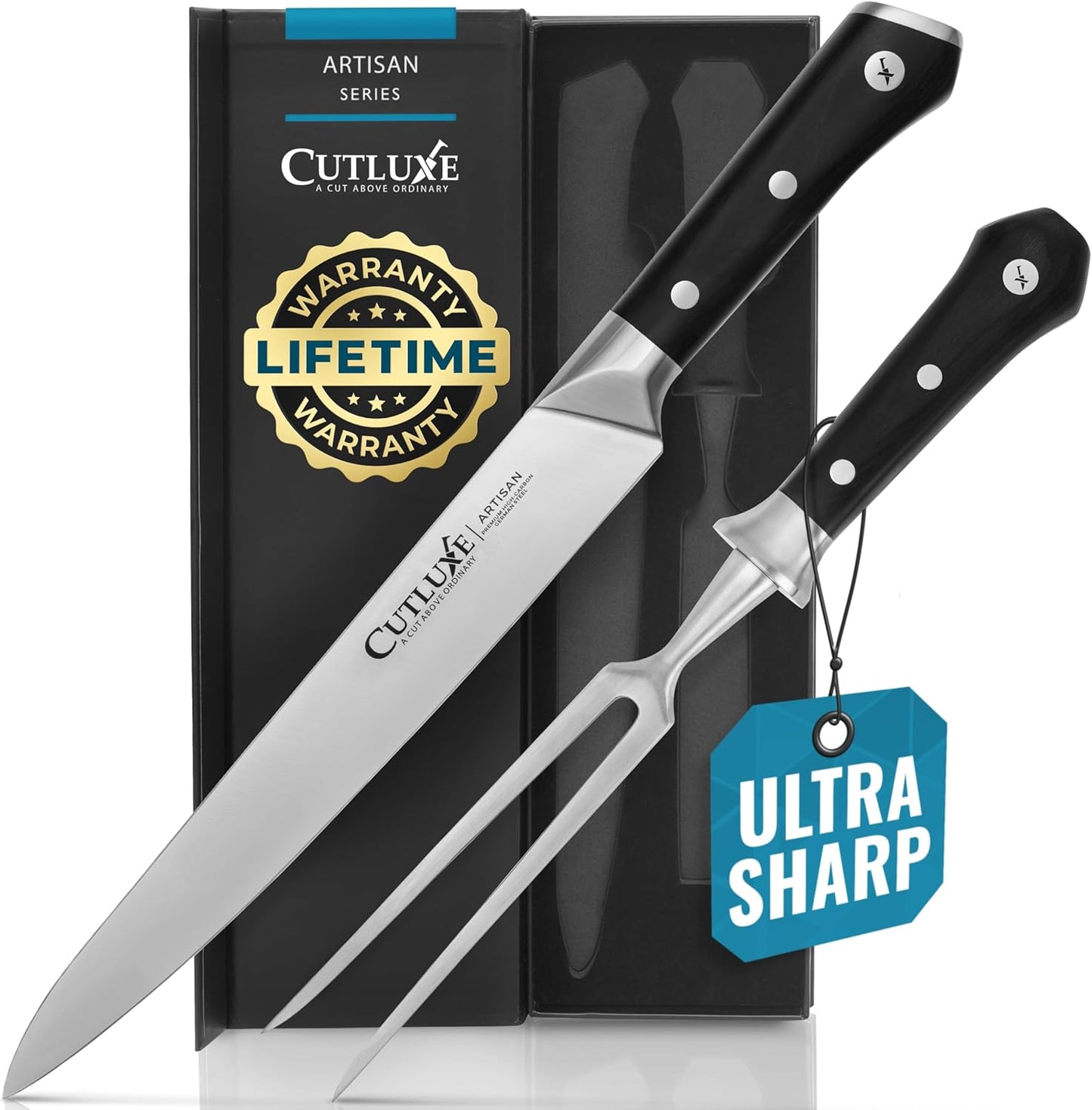 Carving Knife Set, Brisket Slicing & Boning Knife for Meat & BBQ | Razor Sharp German Steel, Full Tang Ergonomic Handle – Grilling Gift for Men, Artisan Series