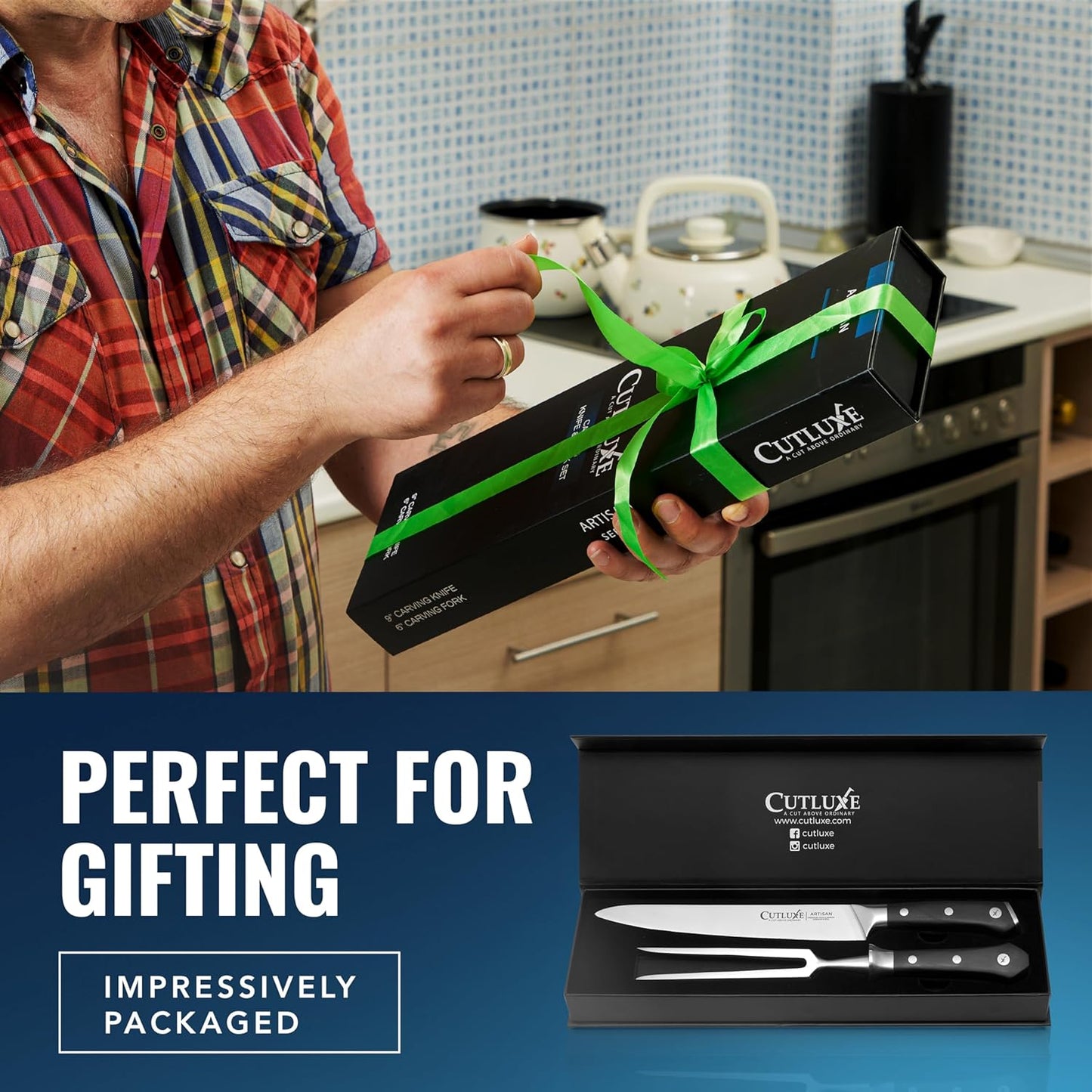 Carving Knife Set, Brisket Slicing & Boning Knife for Meat & BBQ | Razor Sharp German Steel, Full Tang Ergonomic Handle – Grilling Gift for Men, Artisan Series