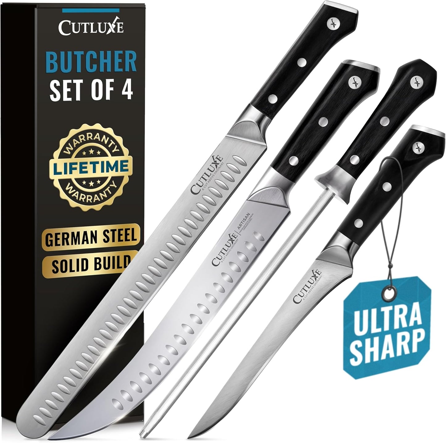 Carving Knife Set, Brisket Slicing & Boning Knife for Meat & BBQ | Razor Sharp German Steel, Full Tang Ergonomic Handle – Grilling Gift for Men, Artisan Series