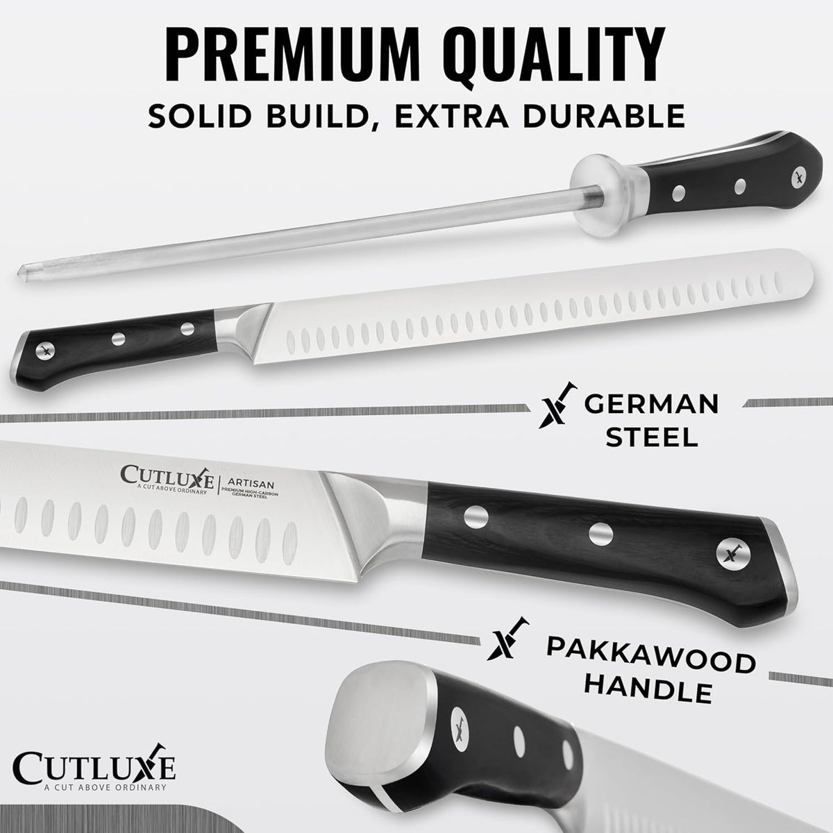 Carving Knife Set, Brisket Slicing & Boning Knife for Meat & BBQ | Razor Sharp German Steel, Full Tang Ergonomic Handle – Grilling Gift for Men, Artisan Series