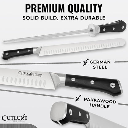 Carving Knife Set, Brisket Slicing & Boning Knife for Meat & BBQ | Razor Sharp German Steel, Full Tang Ergonomic Handle – Grilling Gift for Men, Artisan Series