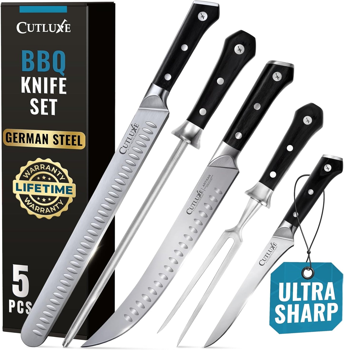 Carving Knife Set, Brisket Slicing & Boning Knife for Meat & BBQ | Razor Sharp German Steel, Full Tang Ergonomic Handle – Grilling Gift for Men, Artisan Series