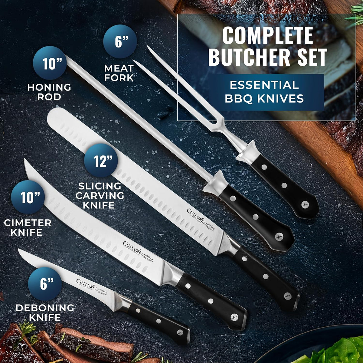 Carving Knife Set, Brisket Slicing & Boning Knife for Meat & BBQ | Razor Sharp German Steel, Full Tang Ergonomic Handle – Grilling Gift for Men, Artisan Series
