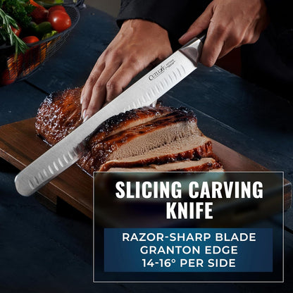 Carving Knife Set, Brisket Slicing & Boning Knife for Meat & BBQ | Razor Sharp German Steel, Full Tang Ergonomic Handle – Grilling Gift for Men, Artisan Series