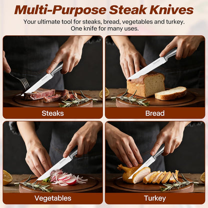 Steak Knife Set of 6, 4.5 inches Dishwasher Safe High Carbon Stainless Steel Knives, Silver
