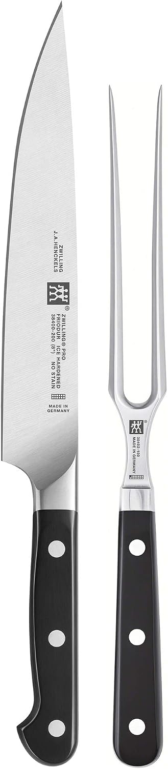 Pro 2-Piece Razor-Sharp German Carving Knife And Fork Set, Made in Company-Owned German Factory with Special Formula Steel perfected for almost 300 Years, Dishwasher Safe